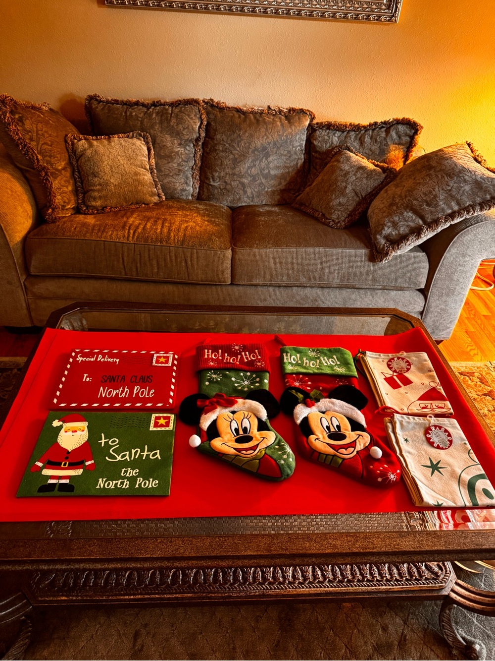 holiday envelope with stockings and gift sack bags